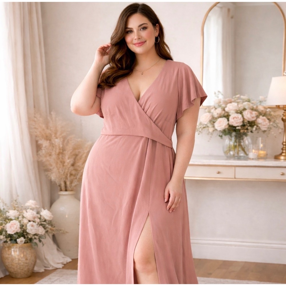 Birdy Grey Yolanda Dusty Rose Faux Wrap Maxi Dress Size‎ 1X Bridesmaid Formal